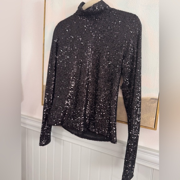 RONNY KOBO Black Sequin Tivia Top Mock Neck Turtleneck Size M - Picture 4 of 7